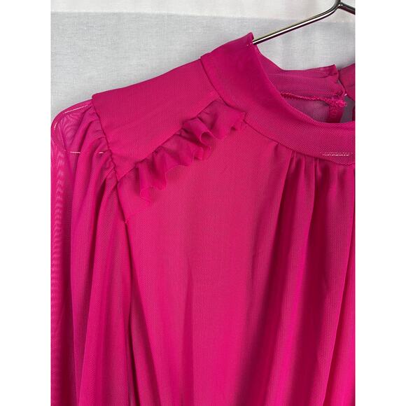 River Island Dress Pink High Neck Midi Mesh Barbiecore Maximalist Retro Party - Picture 5 of 9